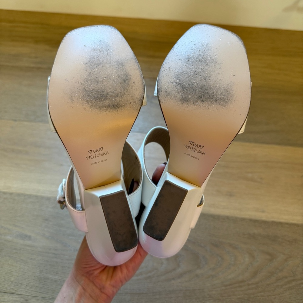 Stuart Weitzman White Leather Heeled Sandals - Picture 3 of 4